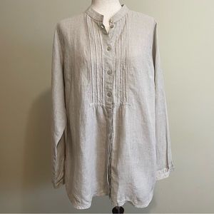 Ll bean 100% linen button down long sleeve women’s xl natural tan brown